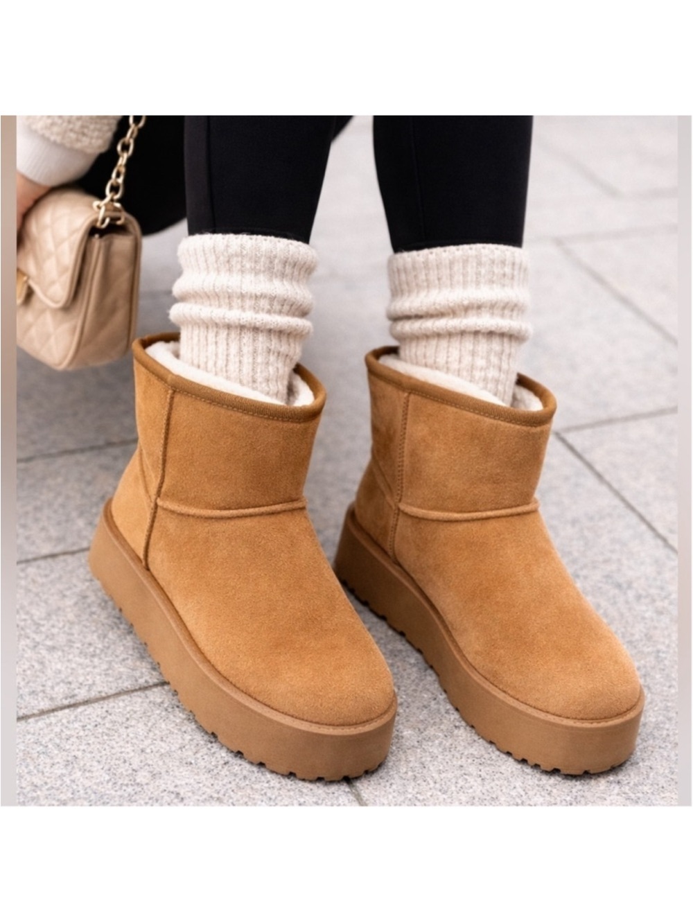 TOP Moda Brigham Tan Faux Suede Fur Platform Winter Boots Sz 10 BNWB